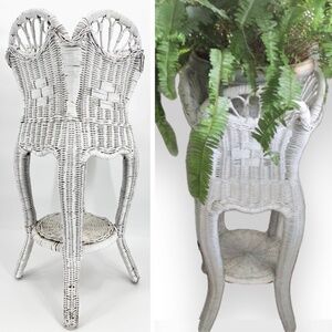 Vintage 50”s White Wicker 2-Tiered 30” Plant Stand
